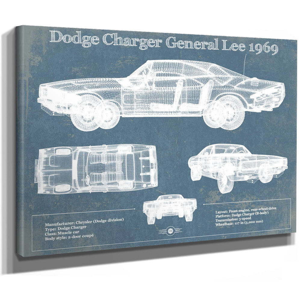 Dodge Charger (Mk2) (B Body) General Lee 1969 Vintage Blueprint Auto Print