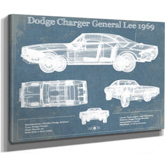 Dodge Charger (Mk2) (B Body) General Lee 1969 Vintage Blueprint Auto Print