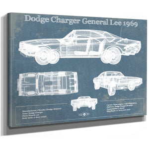 Dodge Charger (Mk2) (B Body) General Lee 1969 Vintage Blueprint Auto Print