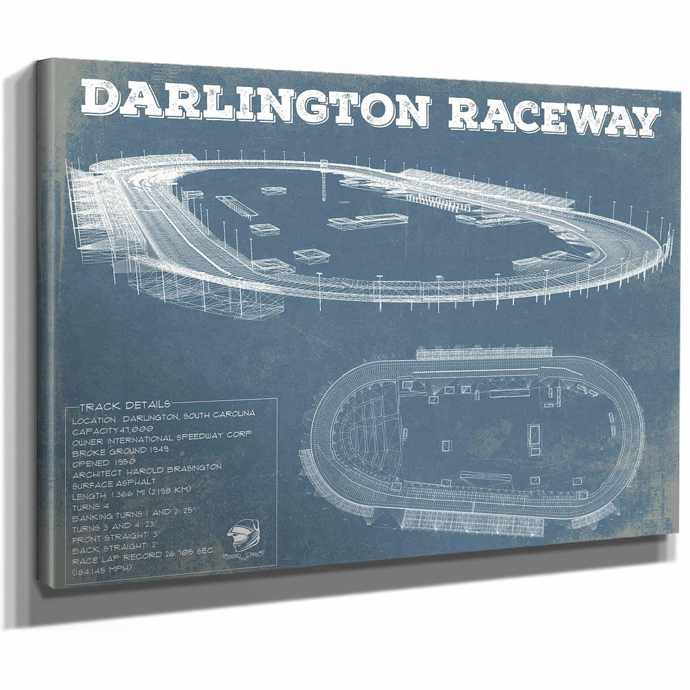 Darlington Raceway Charcoal Blueprint NASCAR Race Track Print