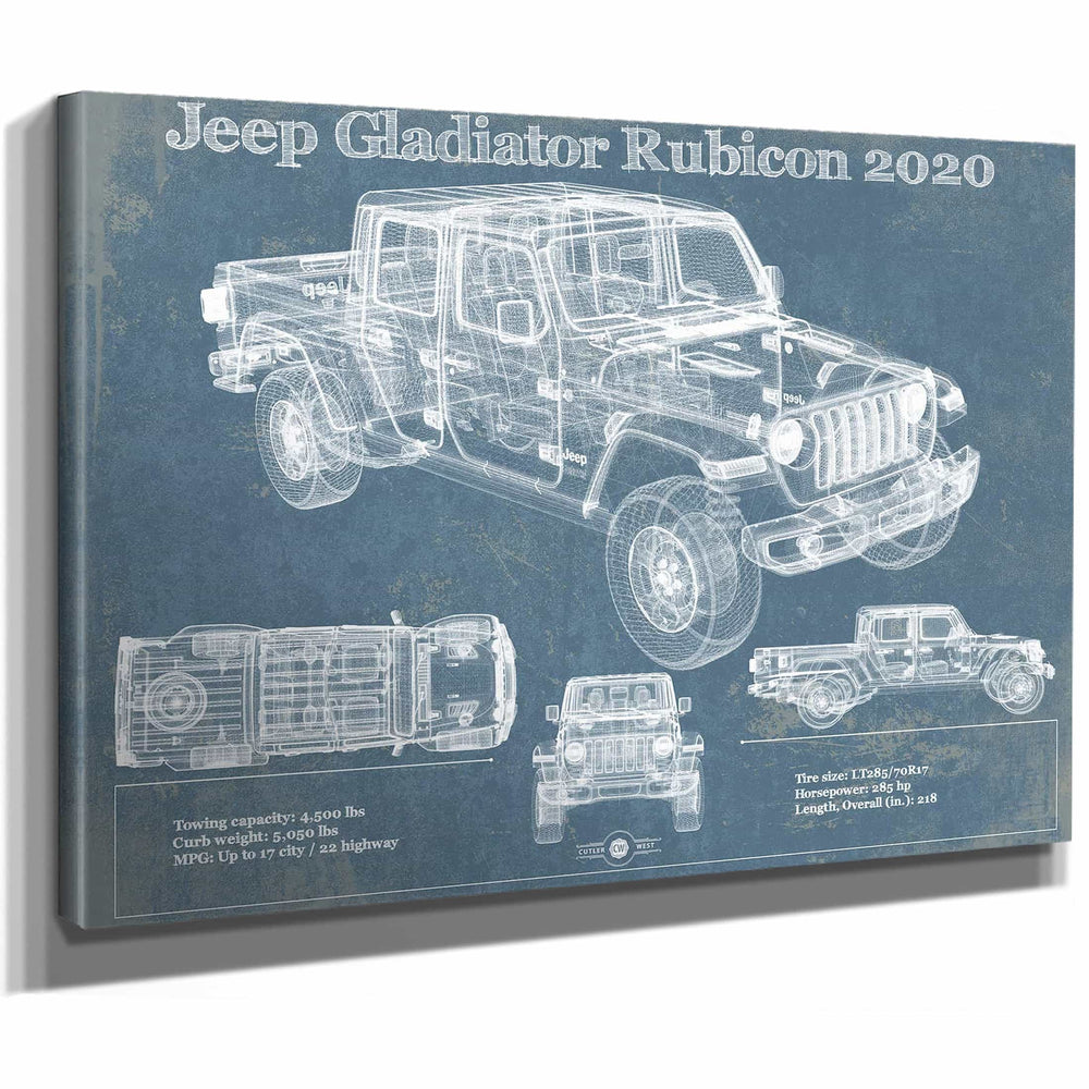 Jeep Gladiator Rubicon 2020 Vintage Blueprint Auto Print