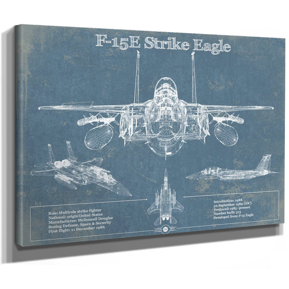 McDonnell Douglas F-15E Strike Eagle Vintage Aviation Blueprint Military Print - Custom Name and Squadron Text