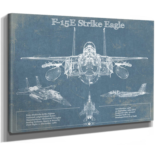 McDonnell Douglas F-15E Strike Eagle Vintage Aviation Blueprint Military Print - Custom Name and Squadron Text