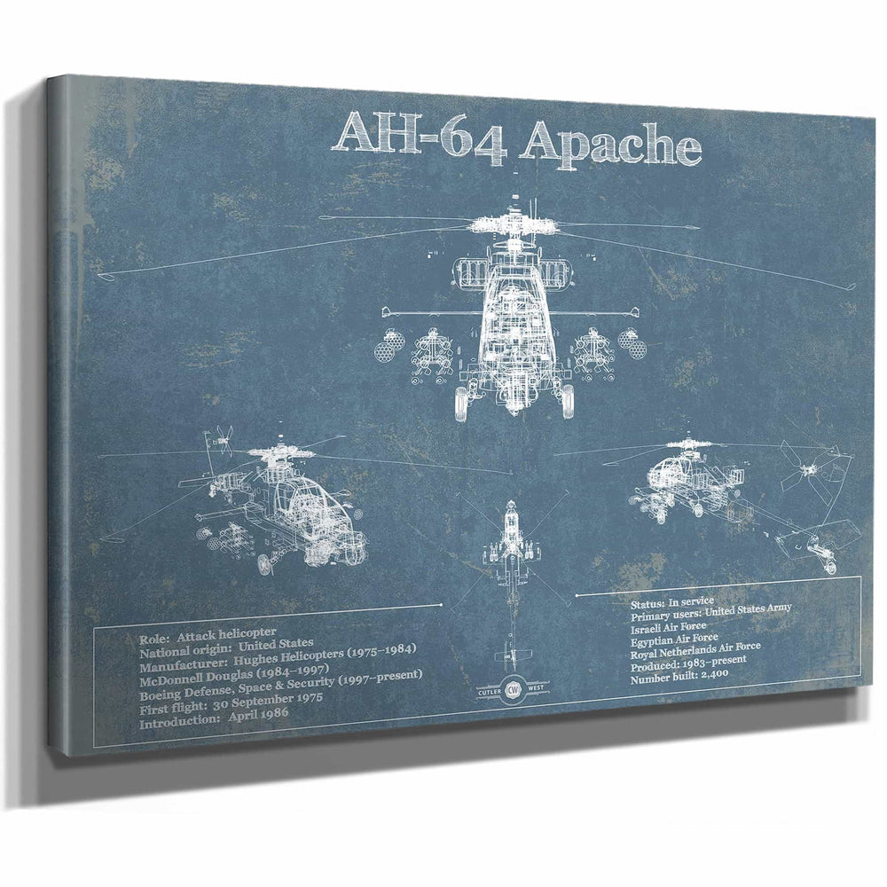 AH-64 Apache Helicopter Vintage Aviation Blueprint Military Print