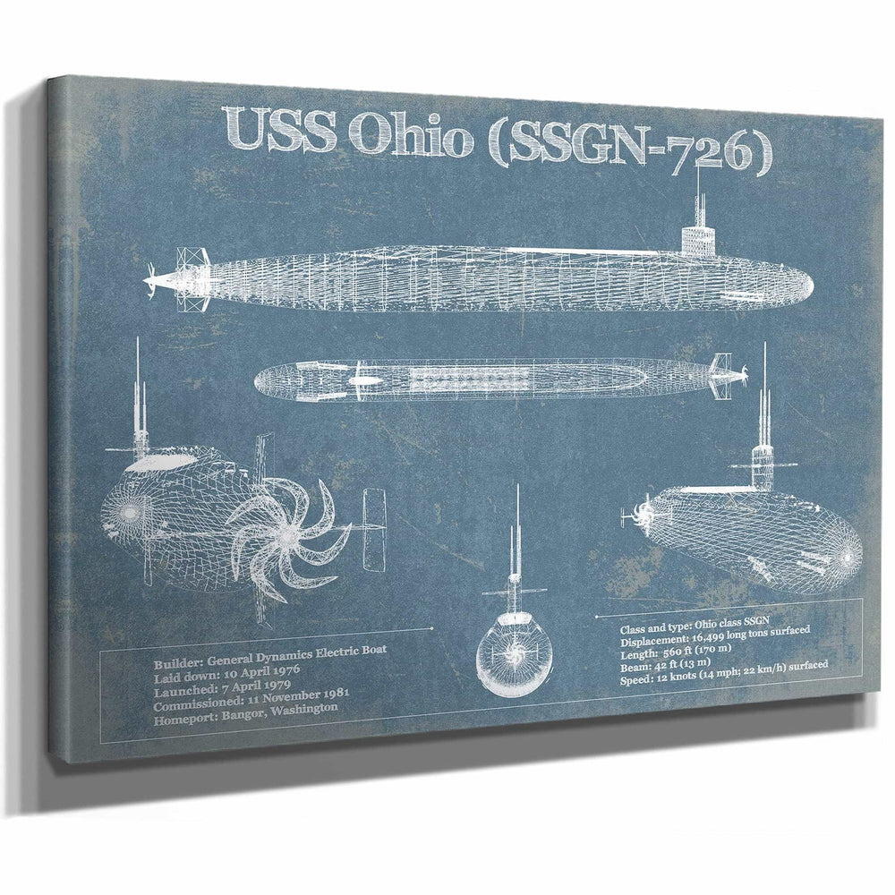USS Ohio (SSGN-726) Blueprint Original Military Wall Art - Customizable