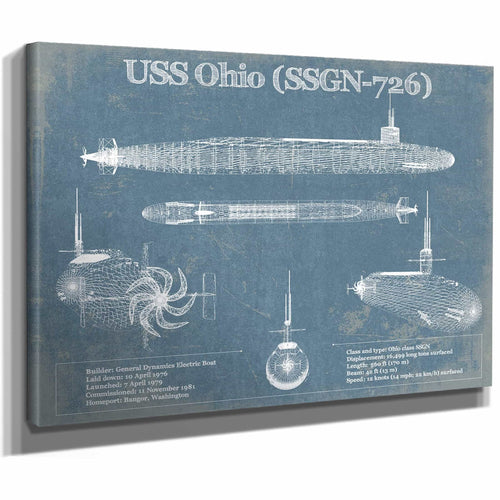 USS Ohio (SSGN-726) Blueprint Original Military Wall Art - Customizable