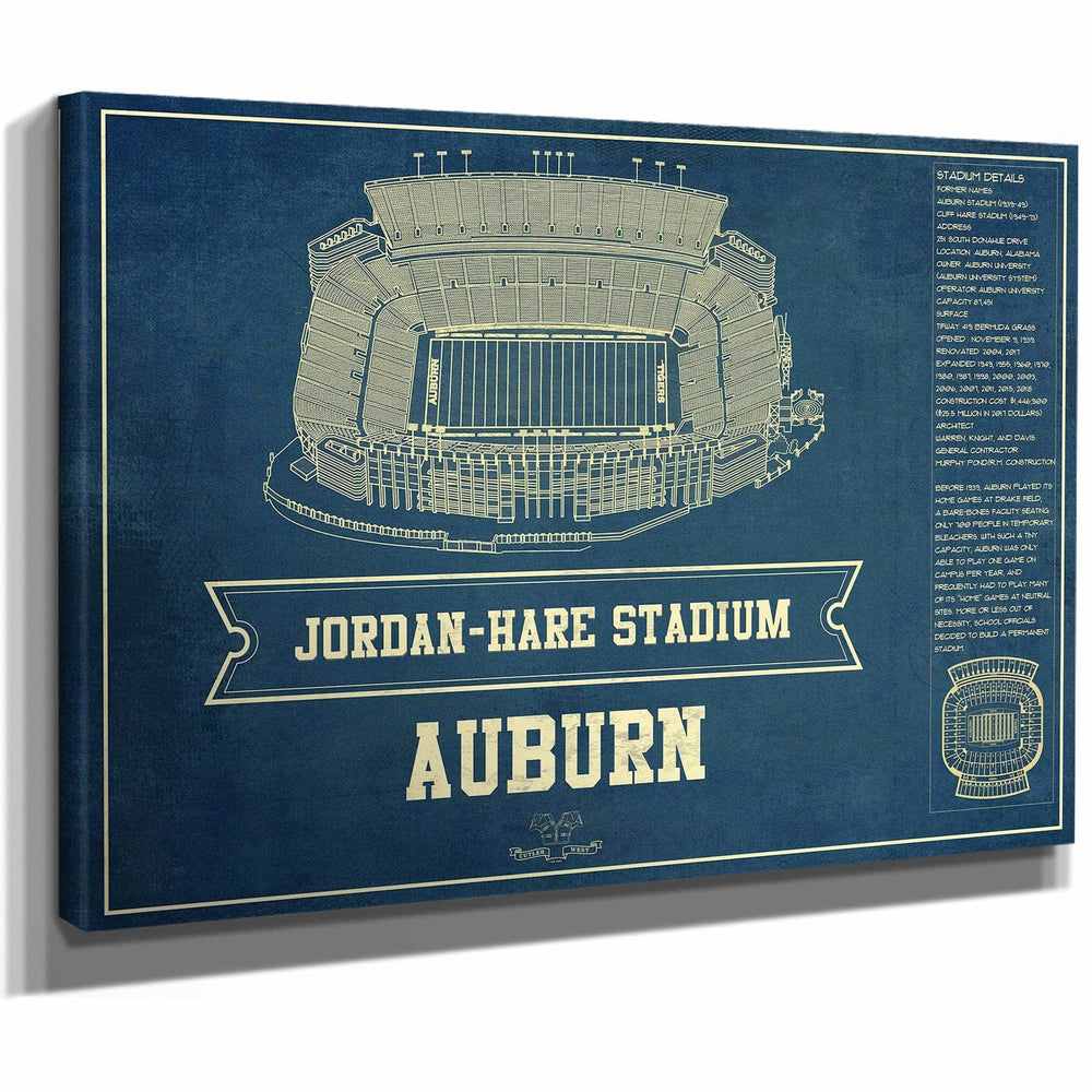 Auburn Tigers - Jordan-Hare Vintage Stadium Blueprint Art Print