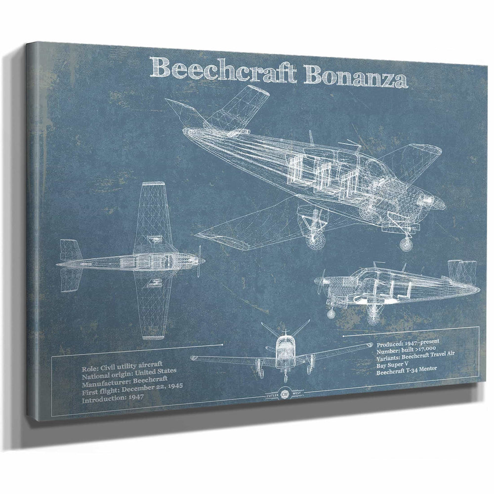 Beechcraft Bonanza Vintage Blueprint Airplane Print