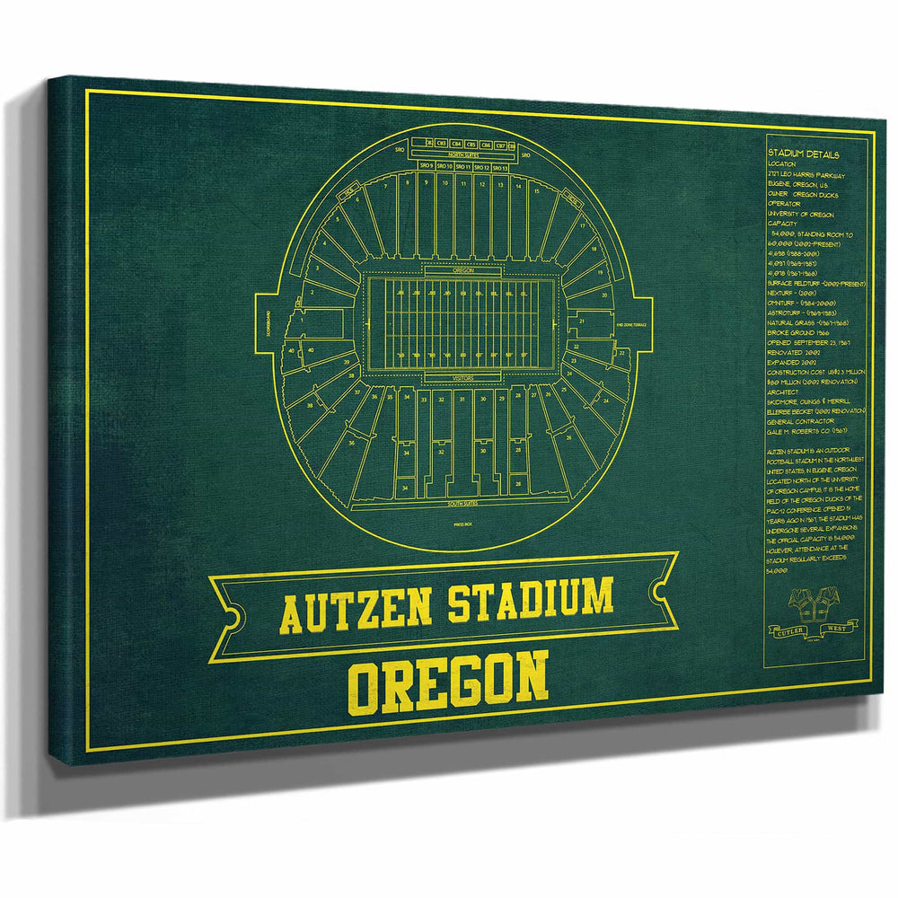 Autzen Stadium Blueprint Team Color Art Chart - Oregon Ducks Football Fan Print