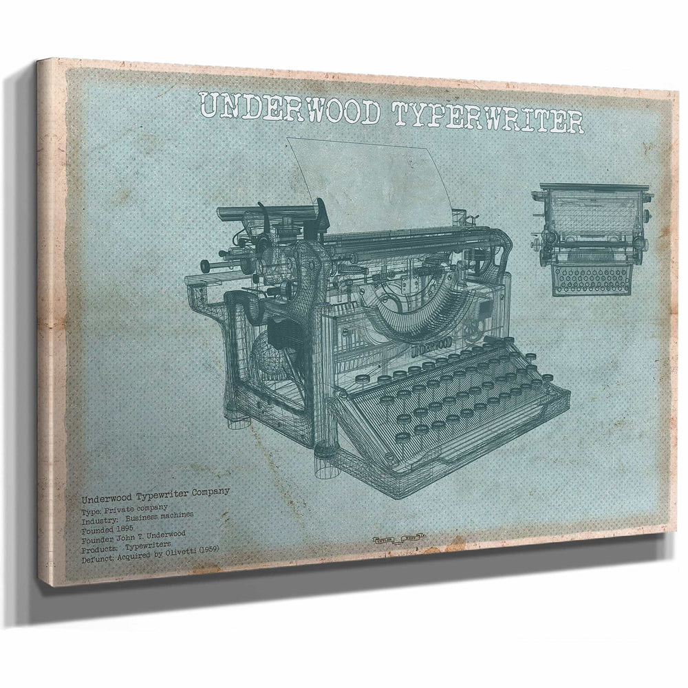 Underwood Typewriter - Vintage Writer Gift Blue Print