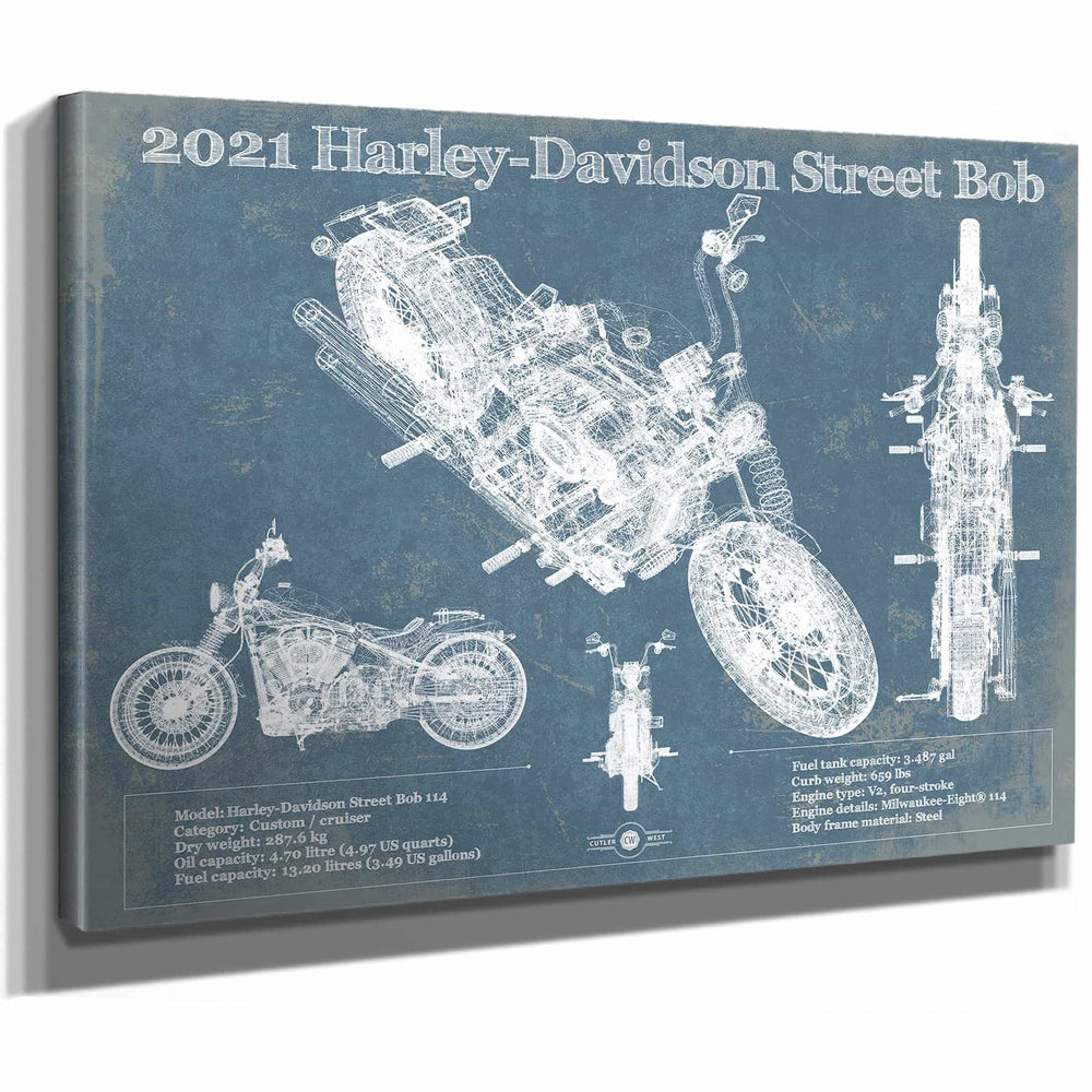 2021 Harley-Davidson Street Bob 114 Blueprint Motorcycle Patent Print
