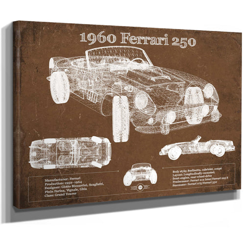 1960 Ferrari 250 Vintage Blueprint Auto Print