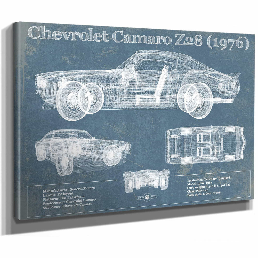 Chevrolet Camaro Z28 1976 Vintage Blueprint Auto Print