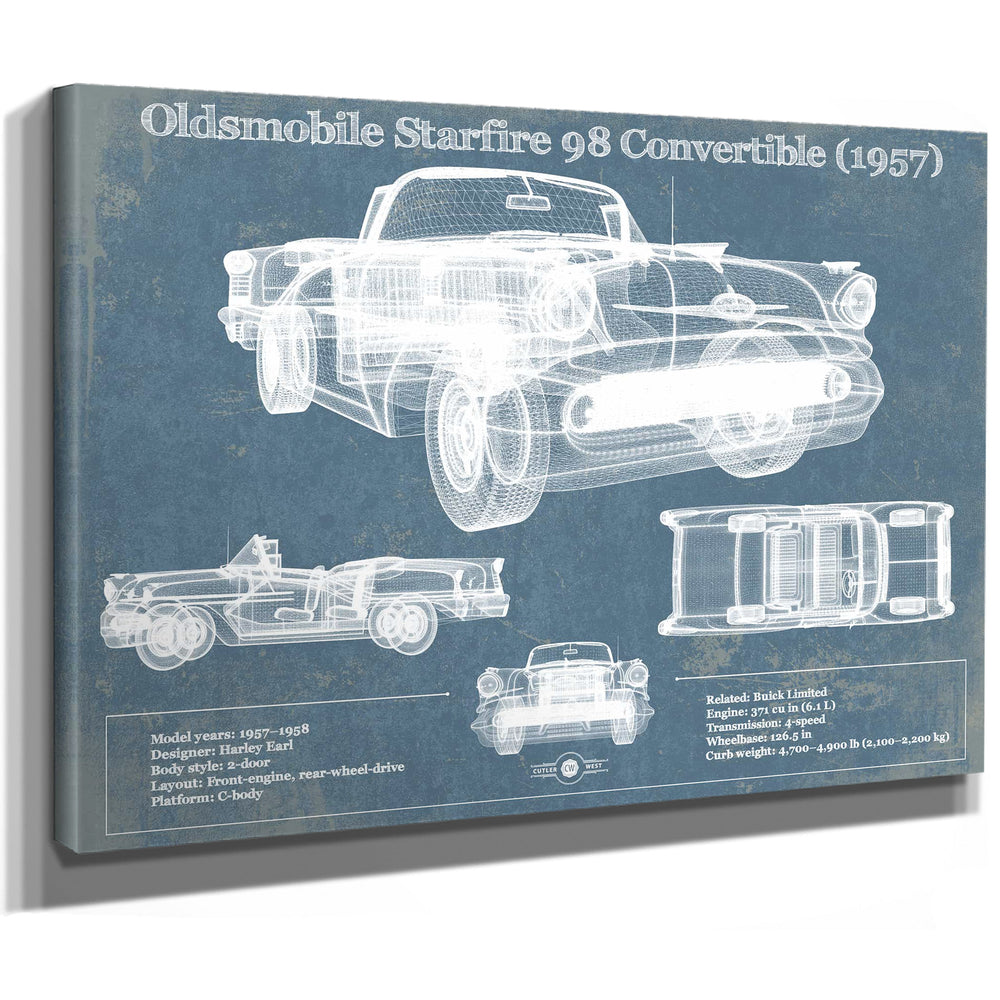 Oldsmobile Starfire 98 Convertible (1957) Blueprint Vintage Auto Print