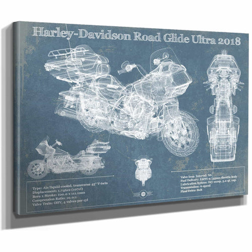 Harley-Davidson Road Glide Ultra 2018 Blueprint Motorcycle Patent Print