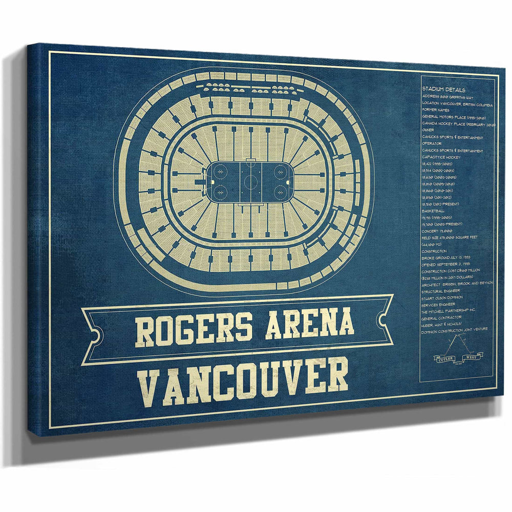 Vancouver Canucks Team Colors - Rogers Arena Vintage Hockey Blueprint NHL Print