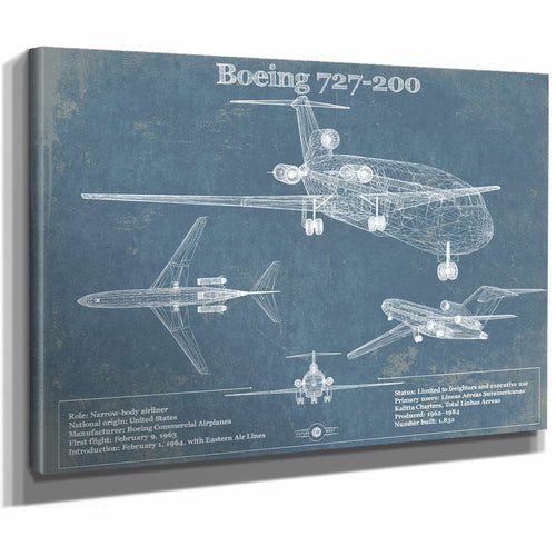 Boeing 727-200 Vintage Aviation Blueprint Print - Custom Pilot Name Can Be Added