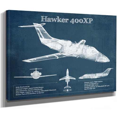 Hawker 400XP Vintage Blueprint Airplane Print