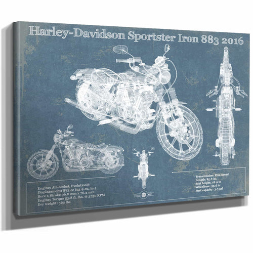 Harley-Davidson Sportster Iron 883 2016 Blueprint Motorcycle Patent Print