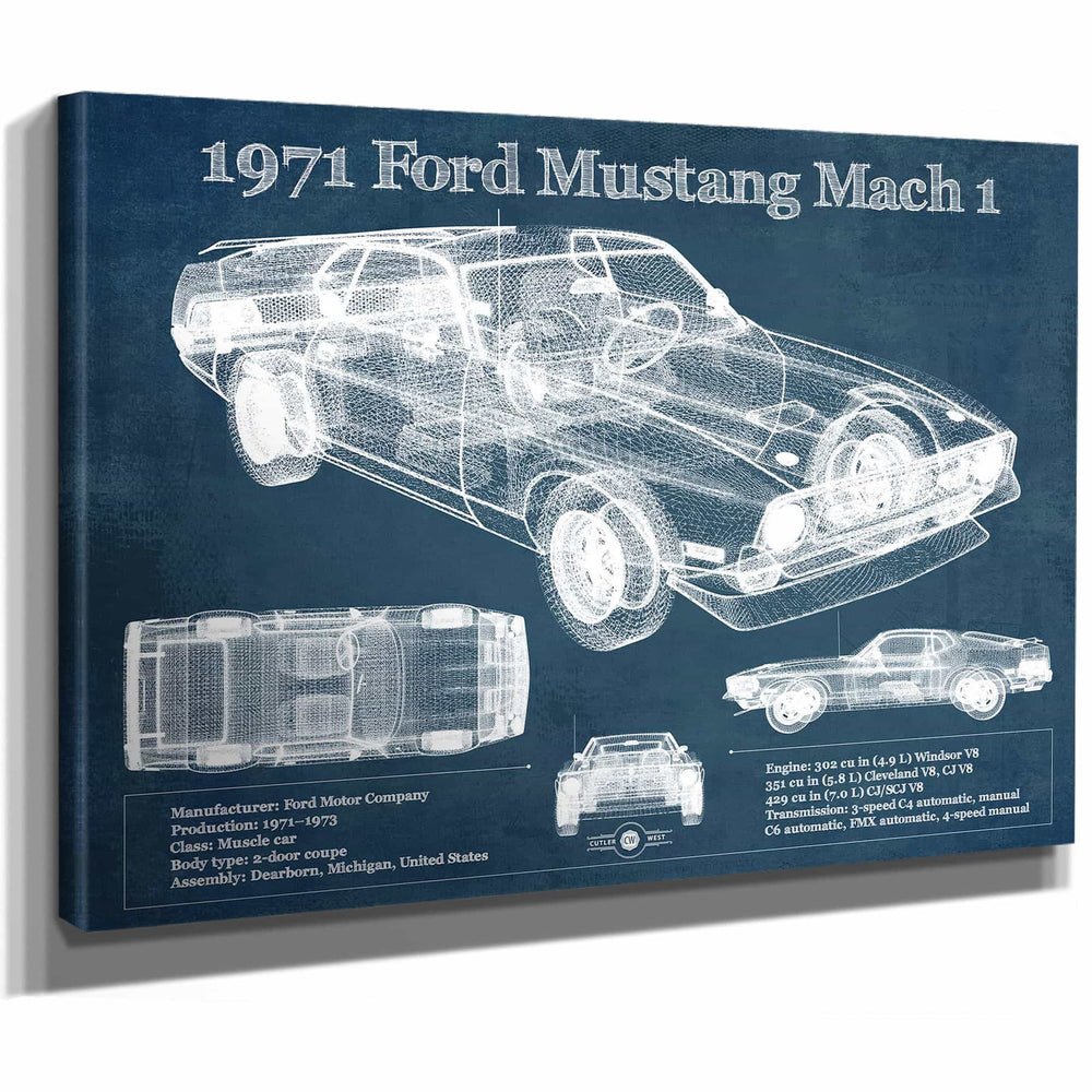 1971-1973 Ford Mustang Mach 1 First Gen Mustang Facelift Vintage Blueprint Auto Print