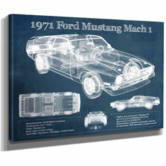1971-1973 Ford Mustang Mach 1 First Gen Mustang Facelift Vintage Blueprint Auto Print