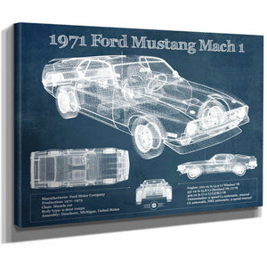 1971-1973 Ford Mustang Mach 1 First Gen Mustang Facelift Vintage Blueprint Auto Print
