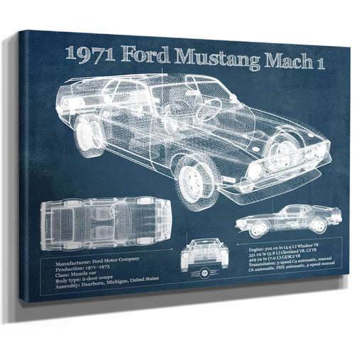 1971-1973 Ford Mustang Mach 1 First Gen Mustang Facelift Vintage Blueprint Auto Print