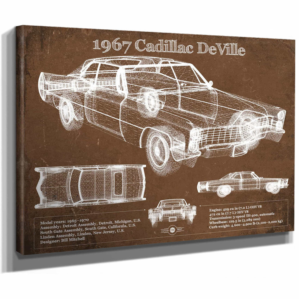 1967 Cadillac DeVille Blueprint Vintage Auto Print