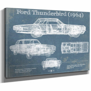 Ford Thunderbird (1964) Vintage Blueprint Auto Print
