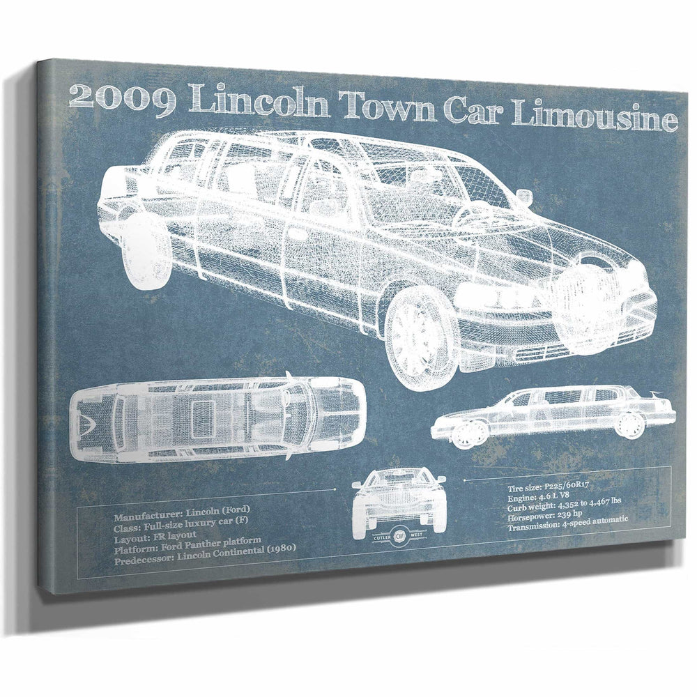 2009 Lincoln Town Car Limousine Vintage Blueprint Auto Print