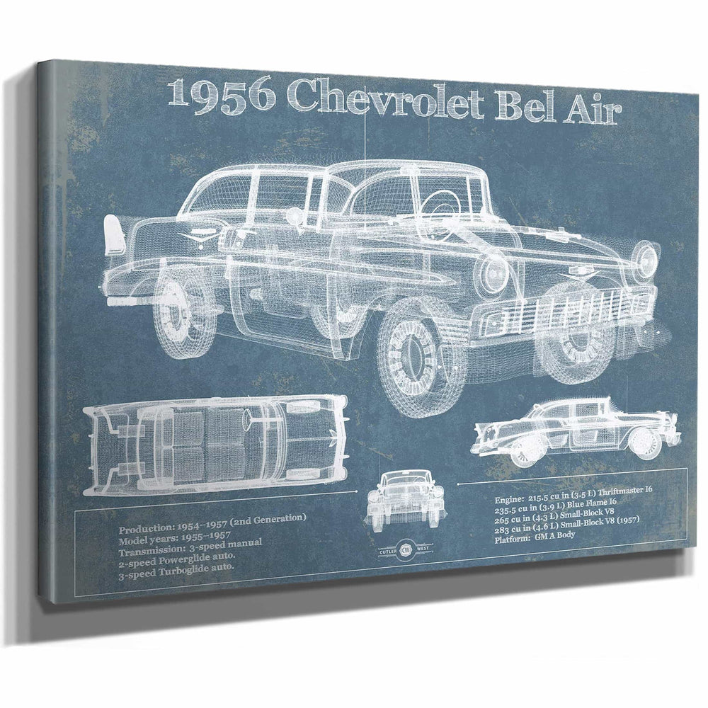 1956 Chevrolet Bel Air Blueprint Vintage Auto Print