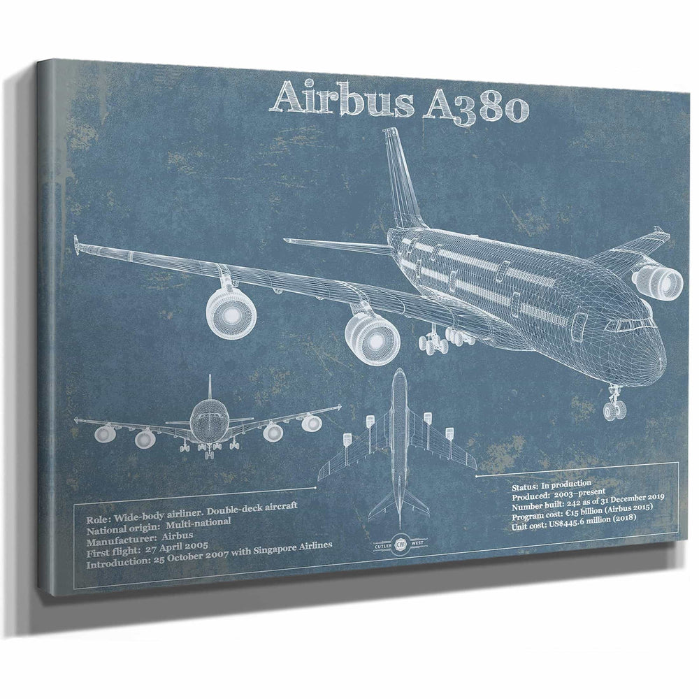 Airbus A380 Vintage Aviation Blueprint Print - Custom Pilot Name can be Added