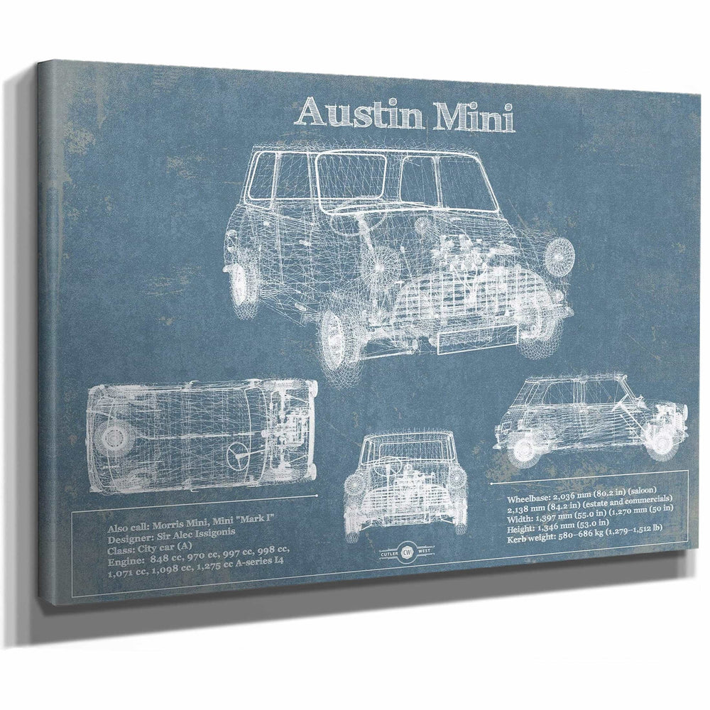 Austin Mini Blueprint Vintage Auto Print