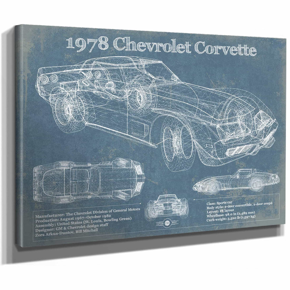 1978 Chevrolet Corvette Blueprint Vintage Auto Print