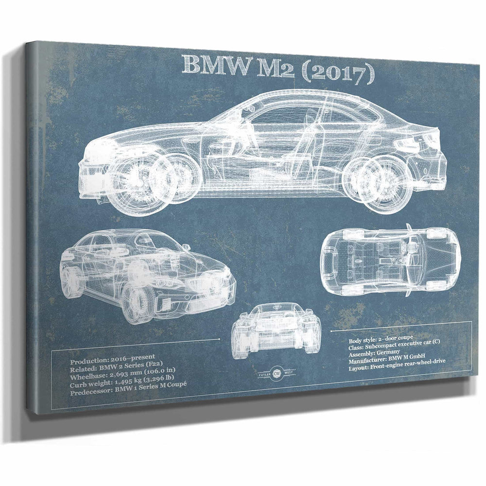 BMW M2 2017 Blueprint Vintage Auto Print