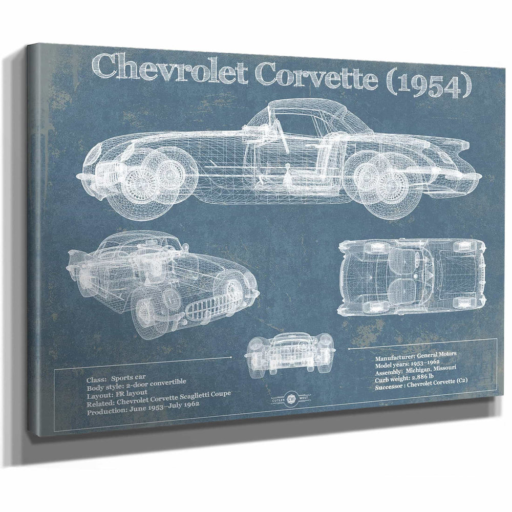 Chevrolet Corvette 1954 Vintage Blueprint Auto Print