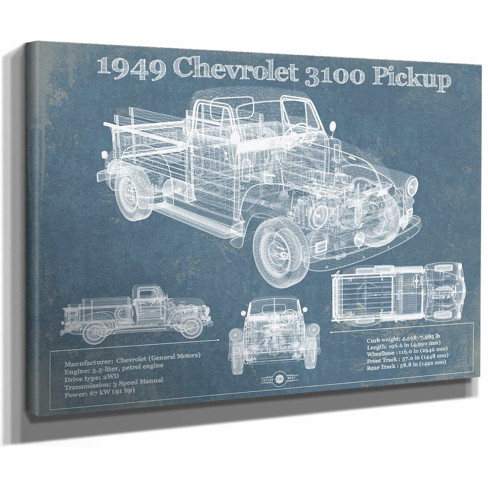 1949 Chevy 3100 Pickup - Blueprint Vintage Auto Print