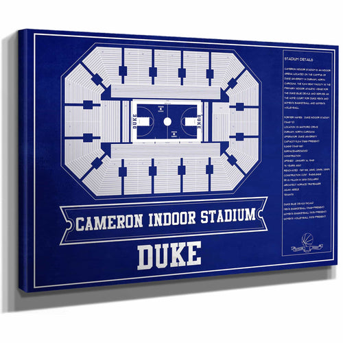 Duke Blue Devils - Cameron Indoor Stadium Seating Chart Team Color - College Basketball Blueprint Art