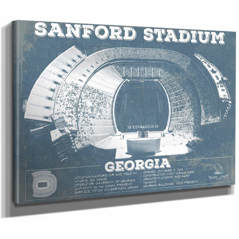 Georgia Bulldogs Football Team Colors - Sanford Stadium Vintage Football Blueprint Art Print