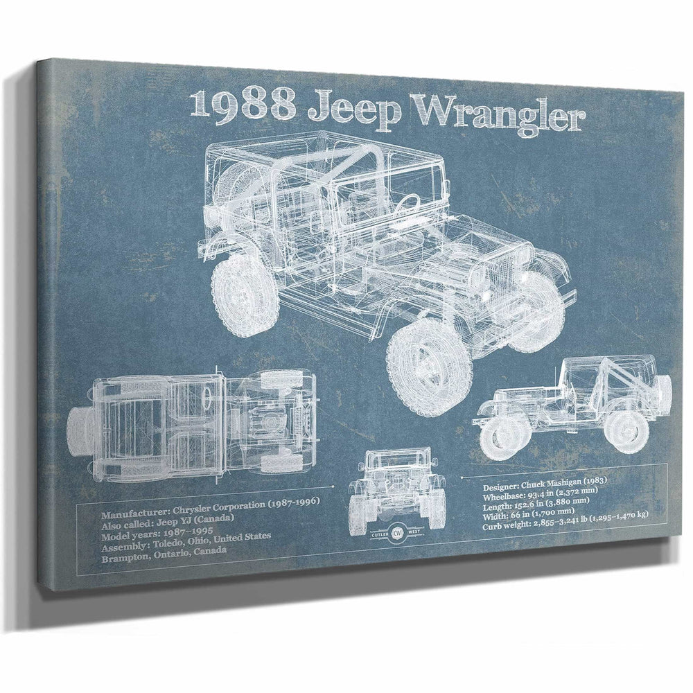 1988 Jeep Wrangler Vintage Blueprint Auto Print