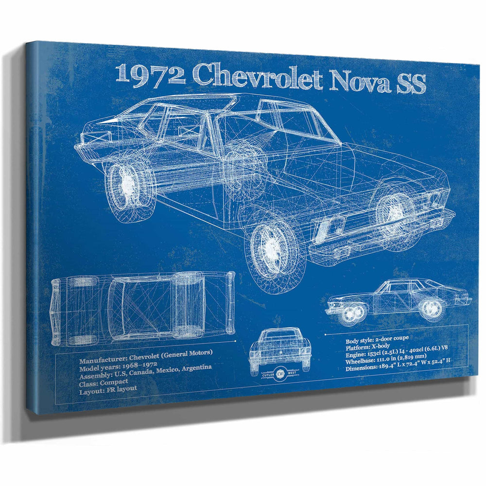 1972 Chevrolet Nova SS Blueprint Vintage Auto Patent Print