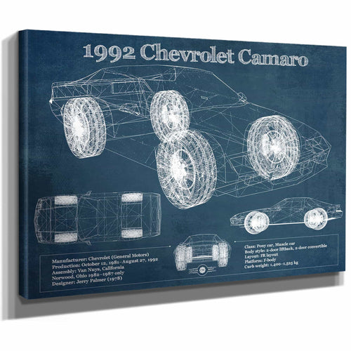 1992 Chevrolet Camaro Vintage Blueprint Auto Print