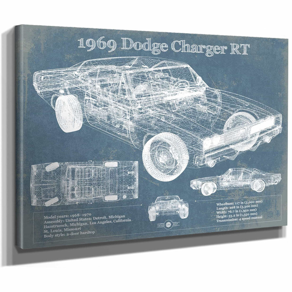 1969 Dodge Charger R/T Blueprint Vintage Auto Print
