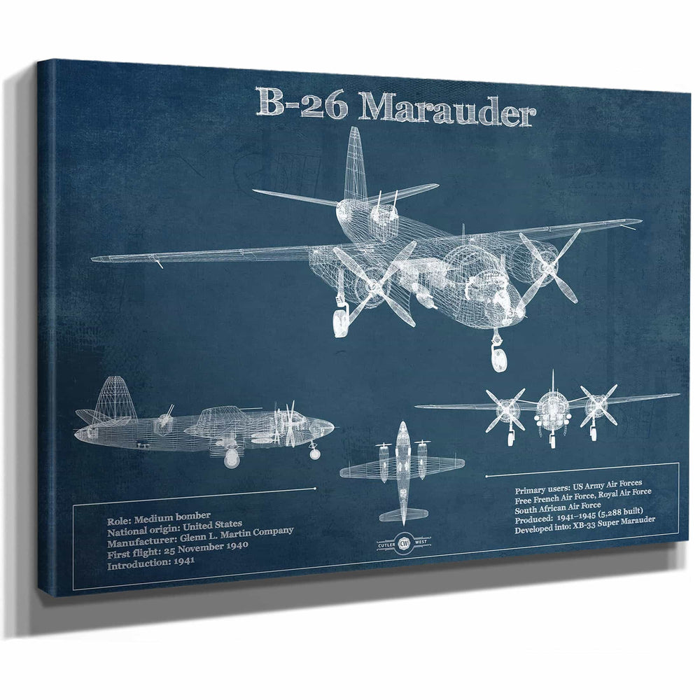 Martin B-26 Marauder - Medium Bomber Vintage Aviation Blueprint Print