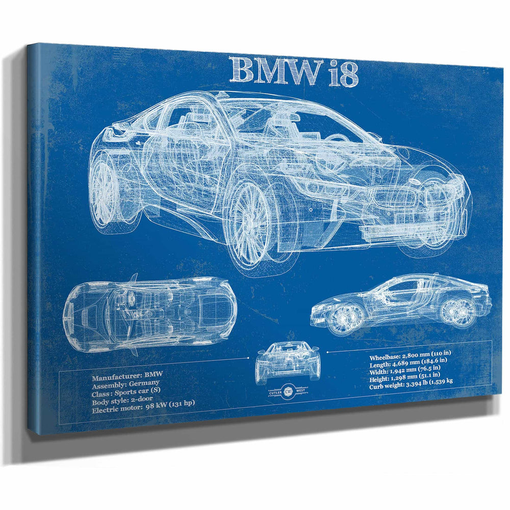 BMW I8 Vintage Blueprint Auto Print