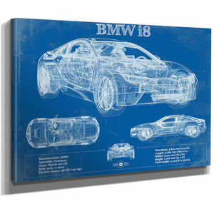 BMW I8 Vintage Blueprint Auto Print
