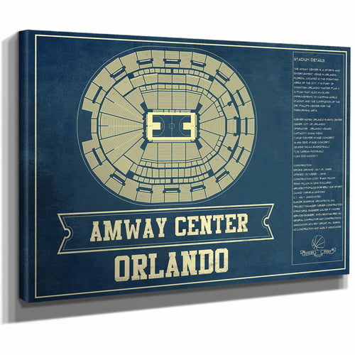 Orlando Magic Amway Center Vintage Basketball Blueprint NBA Print