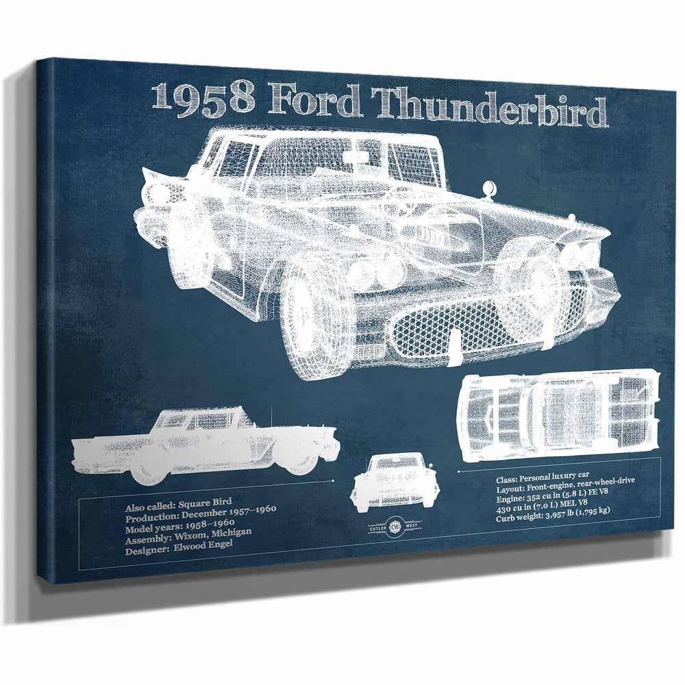 1958 Ford Thunderbird Vintage Blueprint Auto Print