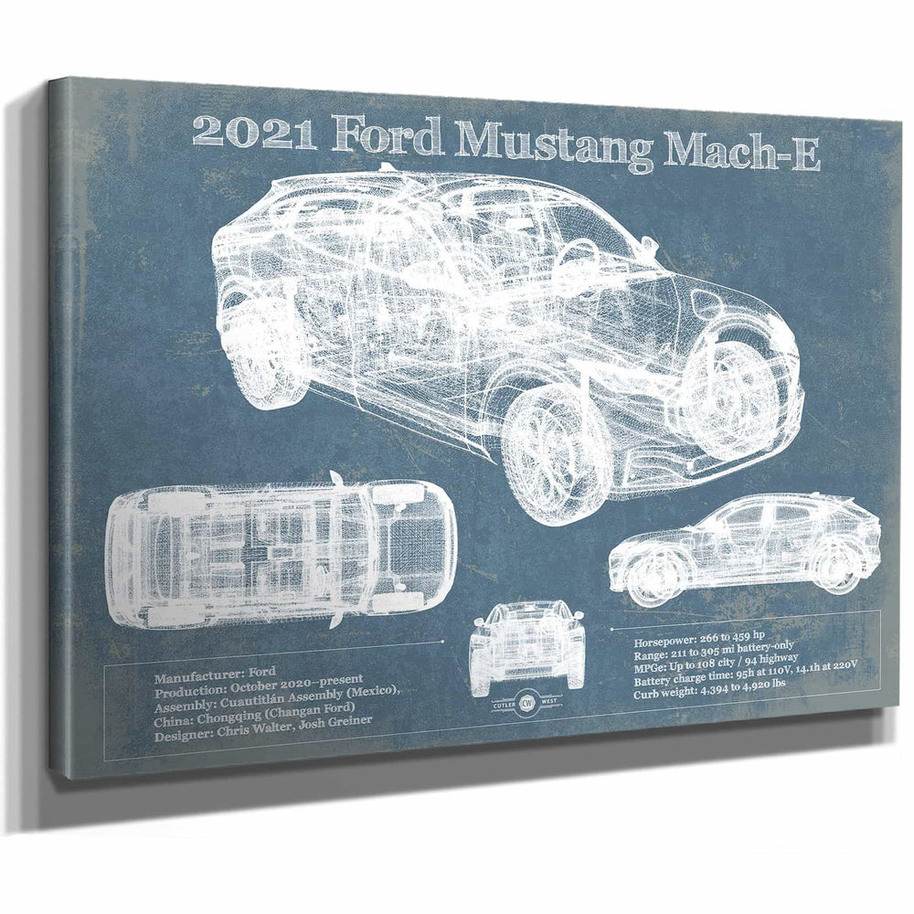 2021 Ford Mustang Mach-E SUV Blueprint Vintage Auto Print