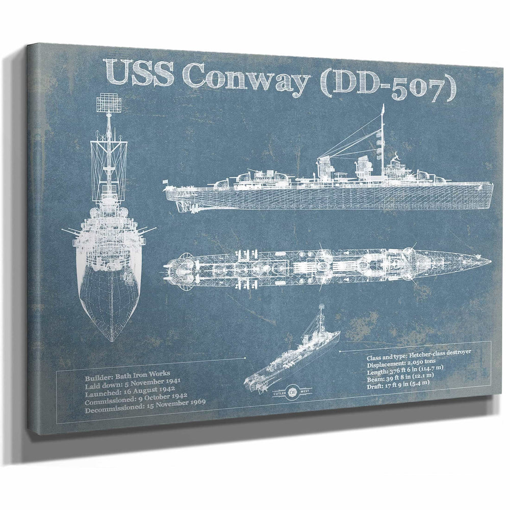 USS Conway (DD-507) Blueprint Original Military Wall Art - Customizable
